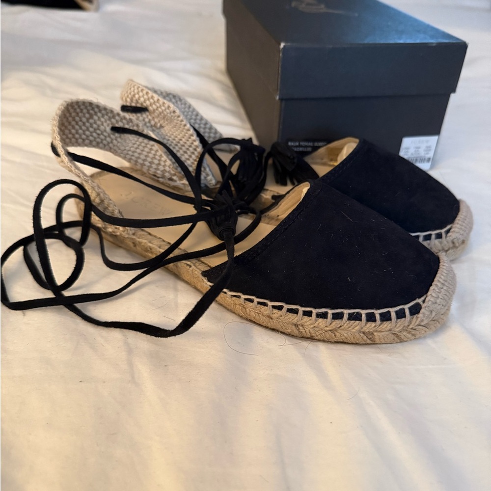 J. Crew Black and Tan Espadrille Flats